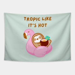 Tropic Like It’s Hot Flamingo Float Coconut Drink Sloth Tapestry