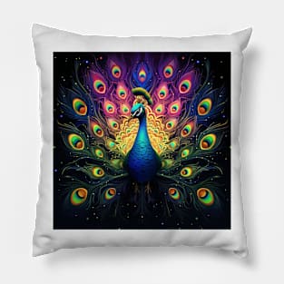 Peacock Displaying Neon Art 1 Pillow