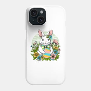 Easter bunny illustration with egg and flowers Phone Case