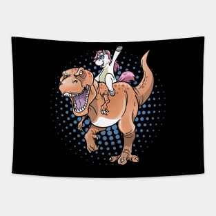 Unicorn Rides T-Rex Dinosaur Tapestry