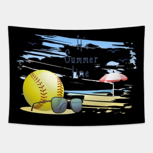 it' s  summer  time sports card .softball Tapestry