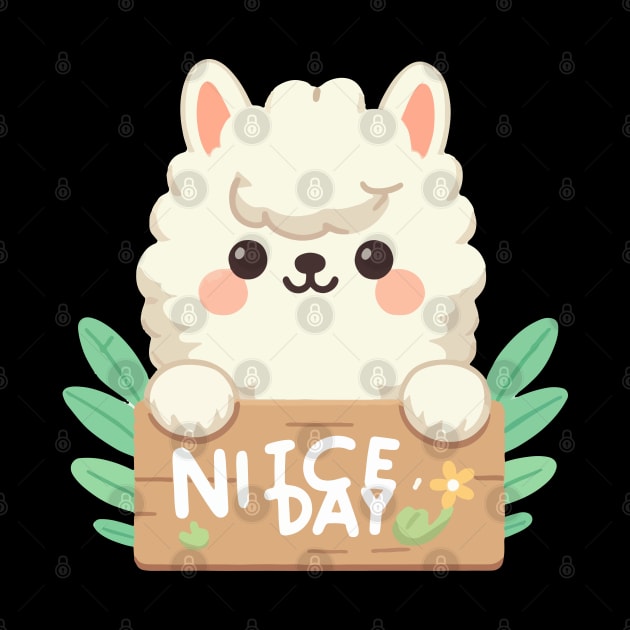 Cute Alpaca's Greeting. Alpaca says "NICE DAY" T-Shirt by T-Shirt Paradise