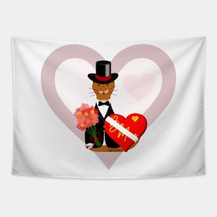 Oliver’s Valentines Date With Heart Background Tapestry