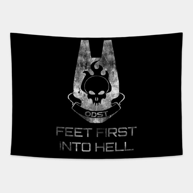 Halo ODST Battle Worn Textured "Feet First Into Hell" Tapestry by OreFather