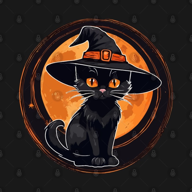 Black Cat wearing black witch Hat by kamalivan