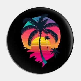 Synth Island Sunset Synthwave Aesthetic Palm Tree Silhouette Pin