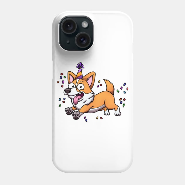 Cute Jumping Corgi Dog Celebrating Birthday Phone Case by TheMaskedTooner