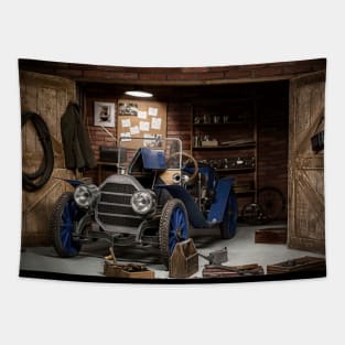 old car in the garage Tapestry