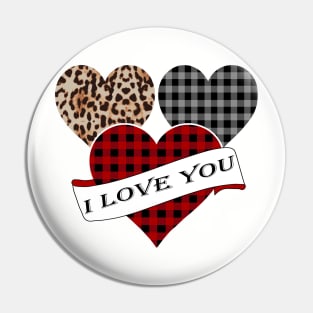 Women's Striped Plaid Printed Heart Valentine's Day Pin