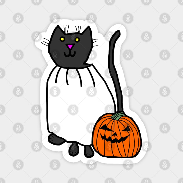 Cute Cat in Pumpkin Ghost Costume for Halloween Horror Magnet by ellenhenryart