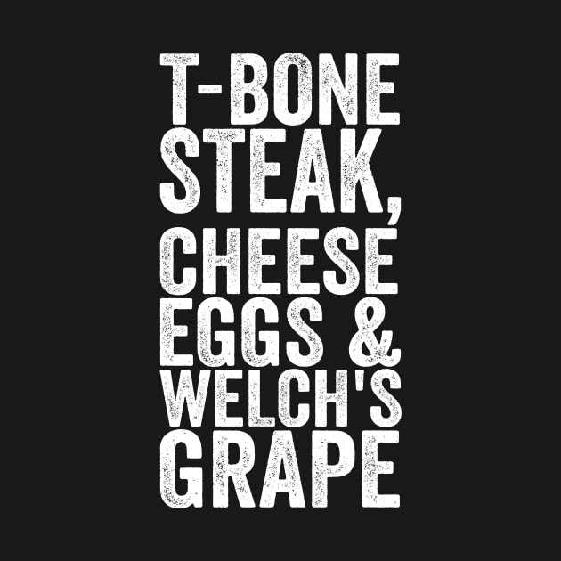 T-Bone Steak, Cheese Eggs & Welch's Grape - Text Style White Font by Ipul The Pitiks