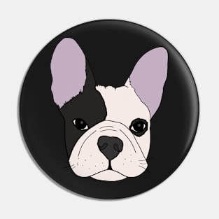 French Bull Dog Face Hand drawn grey and white fur Pin