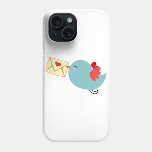 Blue bird with mail heart romantic social media tweet red wings email Phone Case