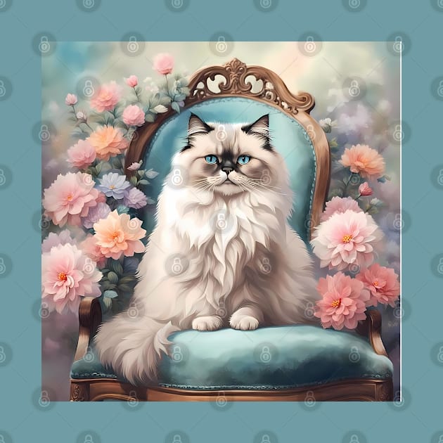 Ragdoll Cat Surrounded by Flowers by Jasmine Fleur
