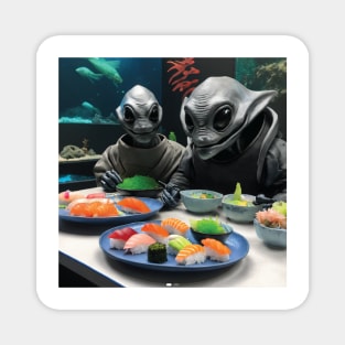 Aliens Enjoying Sushi Magnet