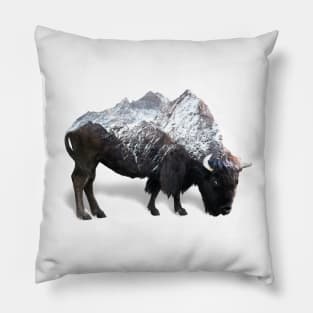 Dramabite Bison Buffalo Double Exposure Surreal Wildlife Native Animal Pillow