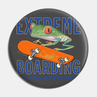 Funny and cute flying through the air riding a skateboard Red eyed tree frog having fun Pin