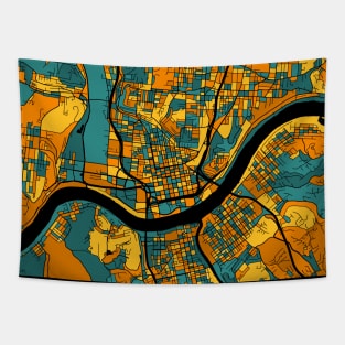 Cincinnati Map Pattern in Orange & Teal Tapestry