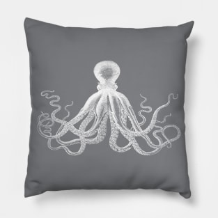 Octopus | Vintage Octopus | Tentacles | Sea Creatures | Nautical | Ocean | Sea | Beach | Grey and White | Pillow