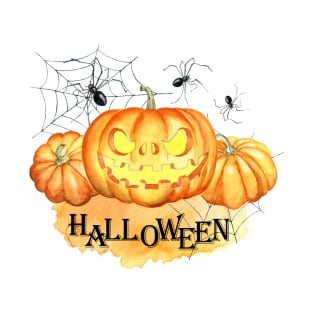 Halloween, watercolor pumpkins, spider web T-Shirt