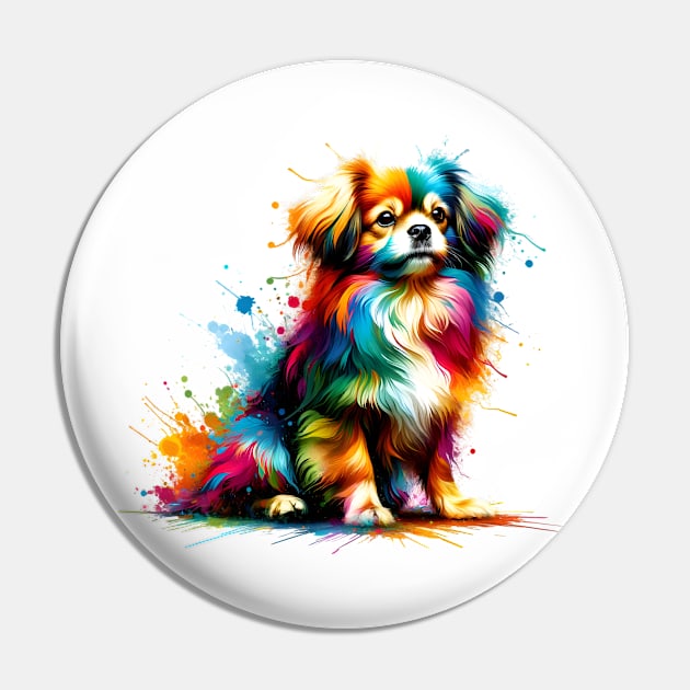 Tibetan Spaniel in Vibrant Abstract Splash Artwork Pin by ArtRUs