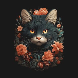 Cat Flower Wreath Art T-Shirt