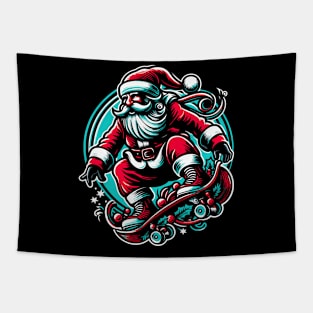 santa playing skateboard t-shirt Tapestry