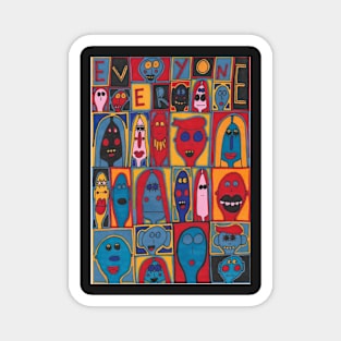 Everyone - 23 Faces in Blue and Red Magnet