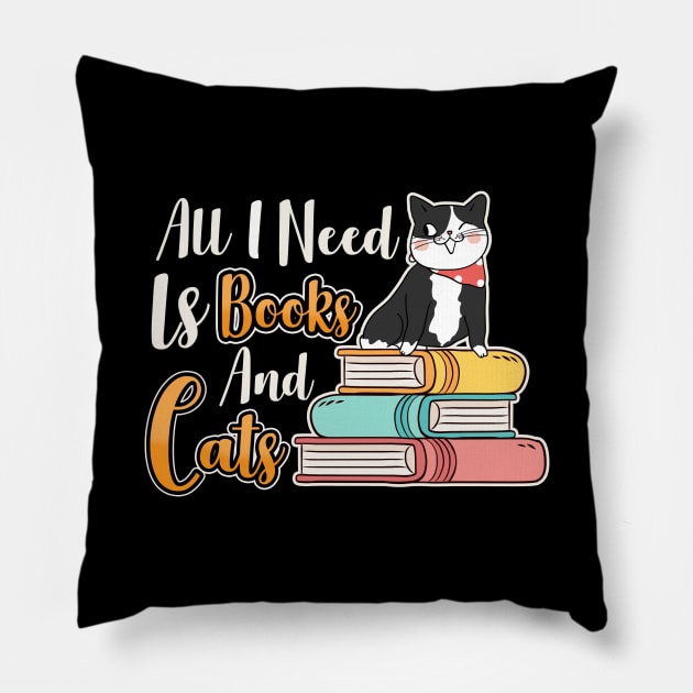 All I Need Is Books And Cats Cute Bookworm Cat Pillow by theperfectpresents