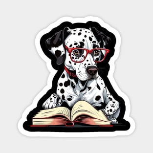 Funny Geek Dalmatian Dog Reading A Book Magnet