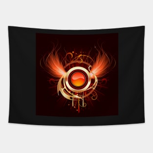 Hot round banner with fiery wings Tapestry