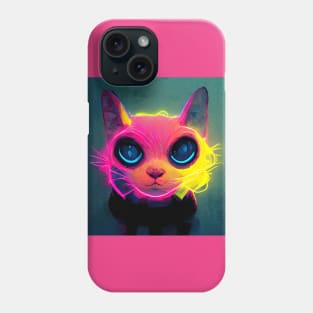 Friendly Neon Kitty Cat in pretty pink, blue and yellow. Phone Case