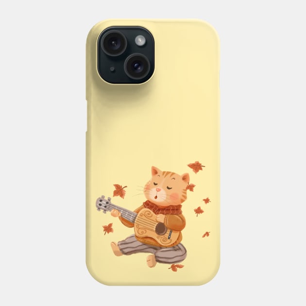 Autumn music happy cat Phone Case by Hameo Art
