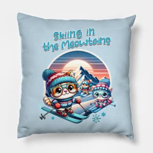 Cats skiing in the meowtains Pillow