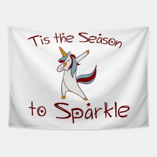 Dabbing Unicorn Christmas Season Sparkle Tapestry