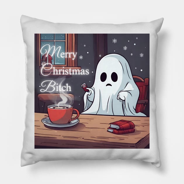 The Ghost in Christmas Spirit Pillow by by Fre