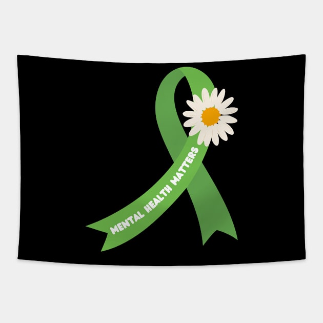 mental health matters green ribbon with daisy Tapestry by FunartsbyM