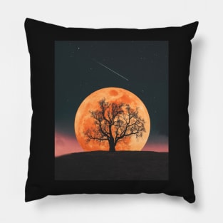 Moon rise behind tree Pillow