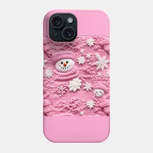 Cute Pink Snowmen Retro Chrismas Snowflakes Knitted Pattern Phone Case