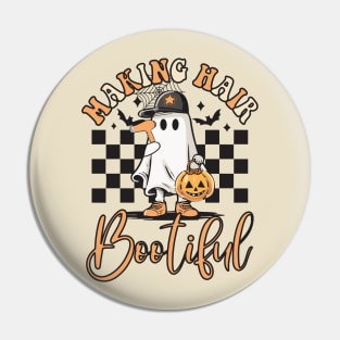 Making Hair Bootiful Funny Scary Ghost Hairdresser Halloween Pin