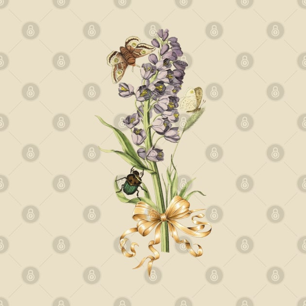 Flower with Insects and Ribbon, Cottagecore Aesthetic Illustration by Biophilia