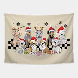 Dog Lover Christmas Lights Dog Mom Black Checkered Tapestry