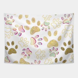 Golden Shining Paw Prints and Spectrum Colored Tapestry