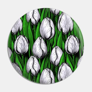 White tulips with green leaves Pin