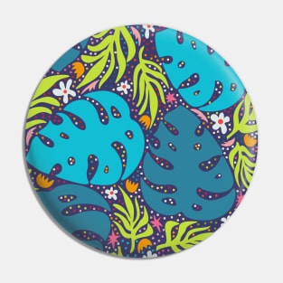 Jungle leaves and flowers abstract repeat pattern on purple Pin