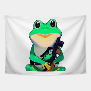 Cute Frog Holding a Gun Tapestry