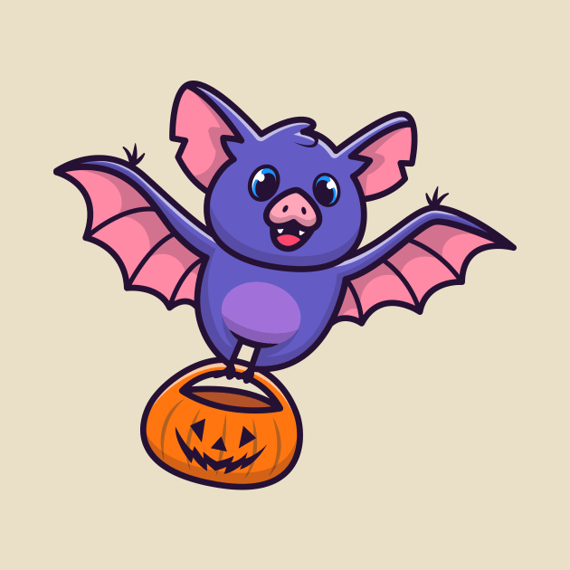 Cute Bat With Pumpkin Halloween Cartoon by Catalyst Labs