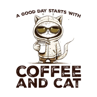 A Good Day Starts With Coffee and Cat Cat Lovers Coffee Lovers Gift Idea T-Shirt