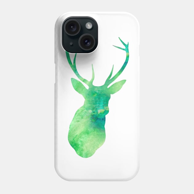 Green Deer Watercolor Portrait Phone Case by Miao Miao Design