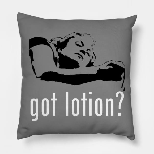 Got Lotion? Buffalo Bill (White & Black) Pillow by Zombie Squad Clothing